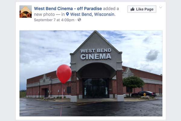Red Balloon marketing campaign for the release of "IT" at West Bend Cinema